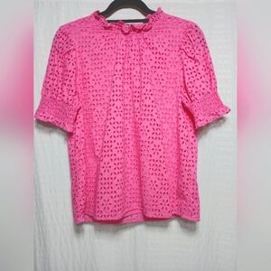 J.Crew Ladies Smocked Puff Sleeve Top In Eyelet . Size S